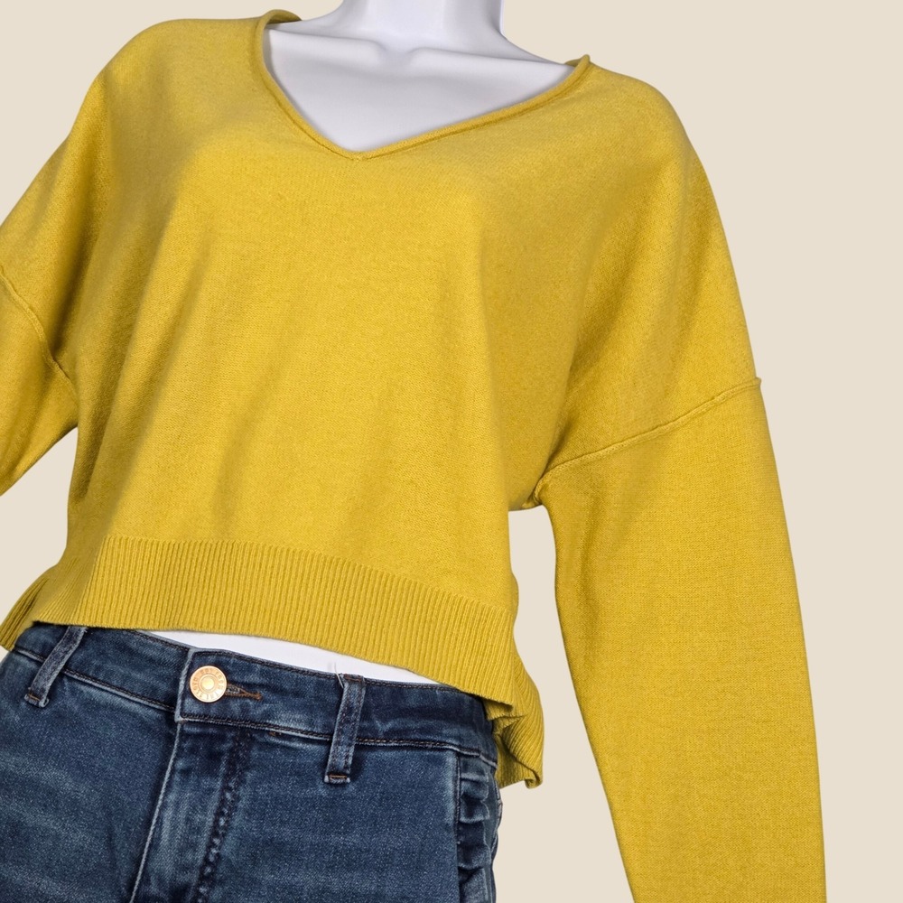 Pilcro Women Small Valani V-Neck 100% Cashmere Sweater Chartreuse Anthropologie